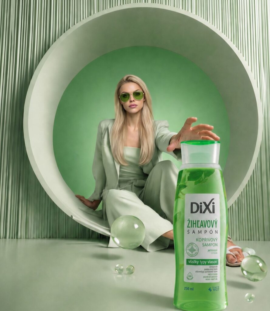 Immagine AI dello shampoo DiXi per la collezione Natural Beauty.