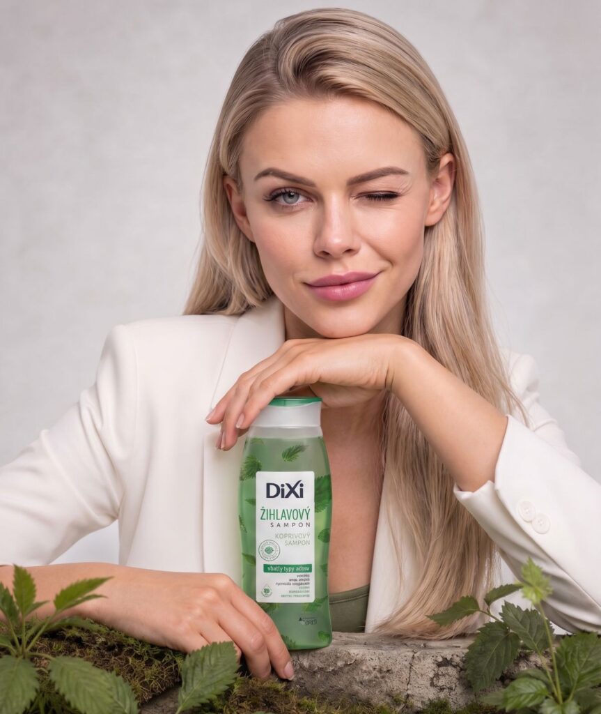 Immagine della campagna AI per lo shampoo DiXi Natural Beauty.